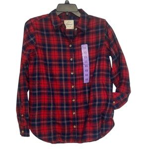 NWT JACHS New York Girlfriend Flannel Button Down Shirt Women’s Sz XS Red Navy